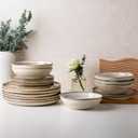 AmorArc Ceramic Dinnerware Sets,Handmade Reactive Glaze Stoneware Plates and Bowls Sets,Highly Scratch Resistant | Dishwasher & Microwave Safe Dishes Set,Service for 8 (24pc) (Cappuccino)