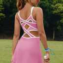 LAMISSCHE Womens Tennis Dress Built in Bra and Shorts Athletic Golf Mini Dress Backless Cut Out Onesie Romper (Pink, L)