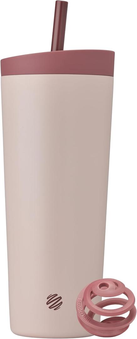 BlenderBottle 2-in-1 Insulated Stainless Steel Shaker Tumbler, Swig Leakproof Lid, Straw, Blender Ball, BPA Free, For Protein Shakes, Smoothies, And Pre Workout, 24 oz, Red/Tan (Sahara Sunset)