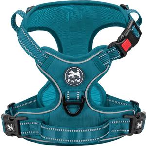 PoyPet No Pull Dog Harness, No Choke Reflective Dog Vest, Adjustable Pet Harnesses with Easy Control Padded Handle for Small Medium Large Dogs(Tumalo Teal,L)