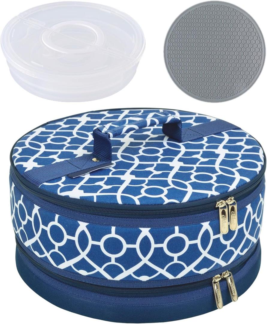 12.5x6 In Round Bucket Pie Carrier, Casserole Dish Carrier, Tin Foil Insulated Box Set With Double-Layer Preservation Box And Insulation Pad, Reusable Insulated Lunch Cooler Bag,Picnic Bag,Dining Bag