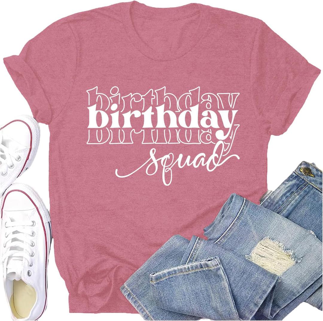 Birthday Shirts for Women Happy B-Day Party Crew T-Shirt Birthday Queen Girl Squad Printed Tops, L