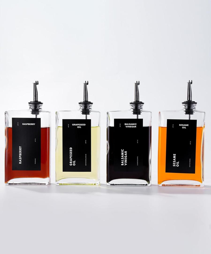 APT 1101 Olive Oil Dispenser for Kitchen, Cooking Oil and Vinegar Set, Olive Oil Bottle, Soy sauce, coffee syrup bottles - 4 pcs, Black