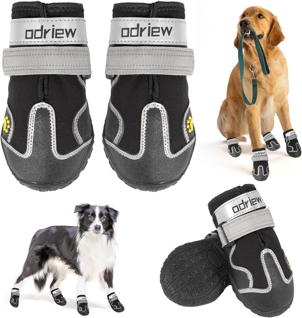 Dog Shoes Large Size Dogs, Medium Dog Booties-Dog Boots & Paw Protectors, 4PCS Small Shoes for Dogs with Reflective Strip, Anti-Slip Sole for Hot Pavement, Rain Snow Walking, Hiking. (Black, 6)