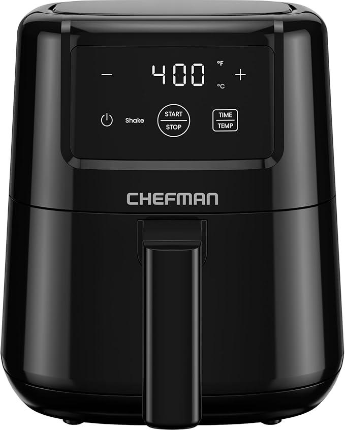 CHEFMAN 2 Qt Mini Air Fryer – Digital Space-Saving Compact Air Fryer with Nonstick and Dishwasher Safe Basket, Quick & Easy Meals in Minutes, Features Digital Timer and Shake Reminder – Black