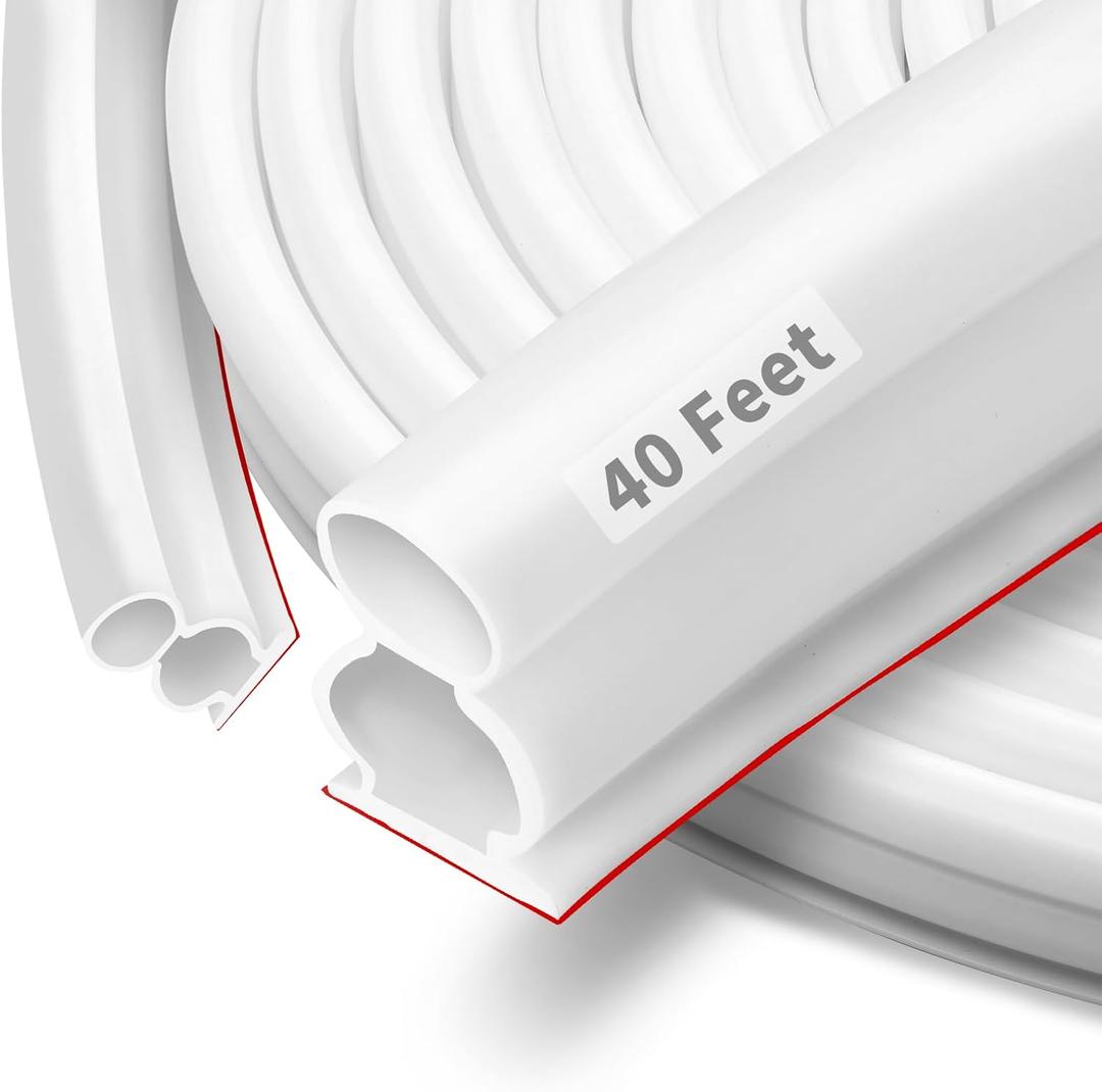 40 Feet Rubber Door Weather Stripping Door Seal Large Gap, Self-Adhesive Extra Thick D-Shape Door Seal Strip for Door Frame Door Insulation Strip, Easy Cut to Size(White)
