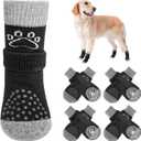 SCENEREAL Double Side Anti-Slip Dog Socks for Hardwood Floors to Stop Licking Paws, Non-Slip Dog Shoes for Hot/Cold Pavement, Slipping, Paw Protectors with Grippers Black Pearl Paw L