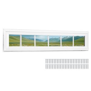 NeatiEase Vinyl Transom Window, 12" x 42" Fixed Glass Household Windows with Grids and Dual-pane Tempered Glass for House, Shed, Doors, Garage, Chicken Coop, Basement (White)