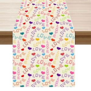 XCHI Colorful Love Hearts Valentine's Day Table Runner Table Decoration for Party Home Kitchen Dining Holiday Decor 13x60 Inch