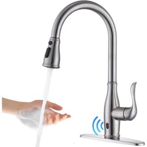 Touchless Kitchen Faucet with Pull Down Sprayer, Motion Sensor Smart Hands-Free Automatic Single Handle Kitchen Sink Faucet, Stainless Steel Brushed Nickel Finish