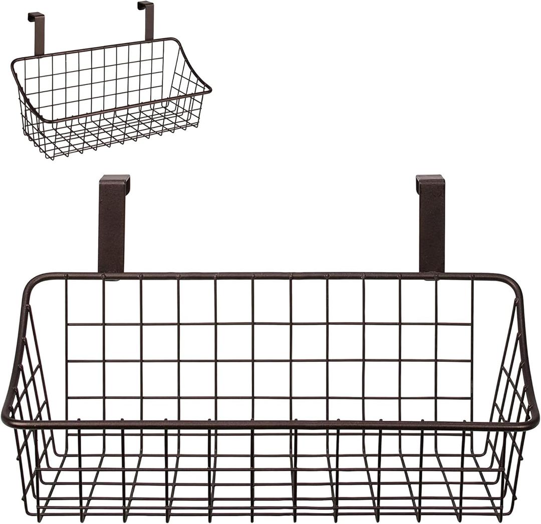 Spectrum Hanging Baskets for Organizing (Small, Bronze) - Grid Over the Cabinet Wire Basket for Kitchen or Bathroom - Door Hanging Storage Organizer for Cleaning Supplies, Washcloths, & Hand Towels