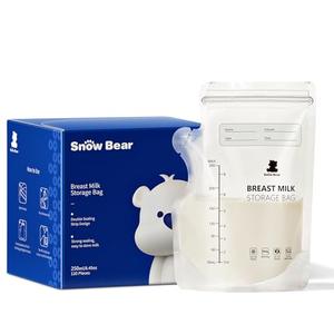 Snow Bear 8oz Breastmilk Storage Bag, 120 Count Breast Milk Storage Bags for Freezer, Double Zipper Milk Bags for Breastmilk