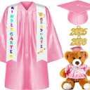 Sintuff 7 Pcs Kindergarten Graduation Gown Cap 2025 Preschool Graduation Accessories Stole Tassel Sash Charm Bear Gifts (30, Pink)