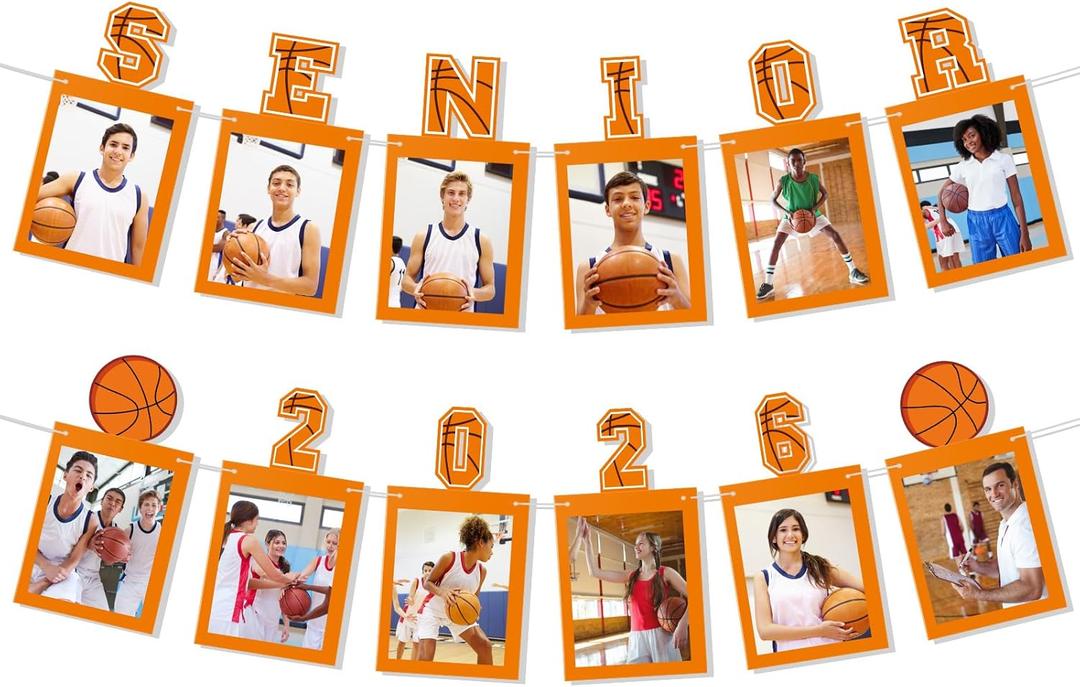 Senior Night Party Decorations Basketball Graduation Decorations Senior 2026 Photo Banners Hanging Ornament for High School College Graduation Sport Theme Party Supplies, Orange