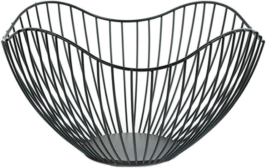 Fruit Basket for Kitchen Counter, 10 Inches Mordern Black Metal Wire Produce Bowl for Fruit Vegetable (Curve)
