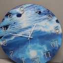 XFM Large Blue Wall Clock 20 Inch Silent Wall Clocks Battery Operated Moon Ocean Wave Round Clocks for Kitchen Bedroom Bathroom Decor