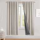 NICETOWN Natural Linen Blackout Curtains for Farmhouse, W52 x L78 Inch, Set of 2, Thick Linen Blend Insulated Rod Pocket Back Tab Draperies with Gray Liner, Drapes for Bedroom, Living Room, and More