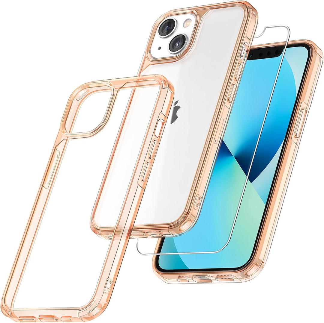 TAURI 5 In 1 For Iphone 13 Case Rose Gold, [Military-Grade Drop Protection] Slim Shockproof Phone Lanyard Case 6.1 Inch
