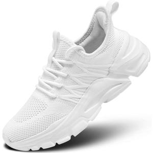 Womens Ladies Walking Tennis Shoes Slip on Lightweight Casual Running Sneakers Soft Sole Comfortable Trainers (6.5, White), 37