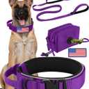 Thick Wide Dog Collar and 6-8 FT Leash Set for Large Dogs, Heavy Duty Full Metal Buckles and Soft Padded Dog Collar Leash Set, with A Poop Bag Holder for Leashes (L: Width 1.7", Length 16.5"-20")