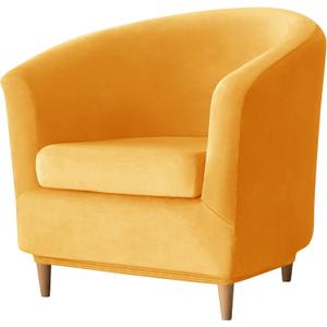 Deisy Dee 2 Piece Velvet Club Chair Slipcover Stretch Barrel Chair Covers Accent Chair Cover Removable Couch Furniture Protector Arm Chair Cover for Living Room (Yellow)
