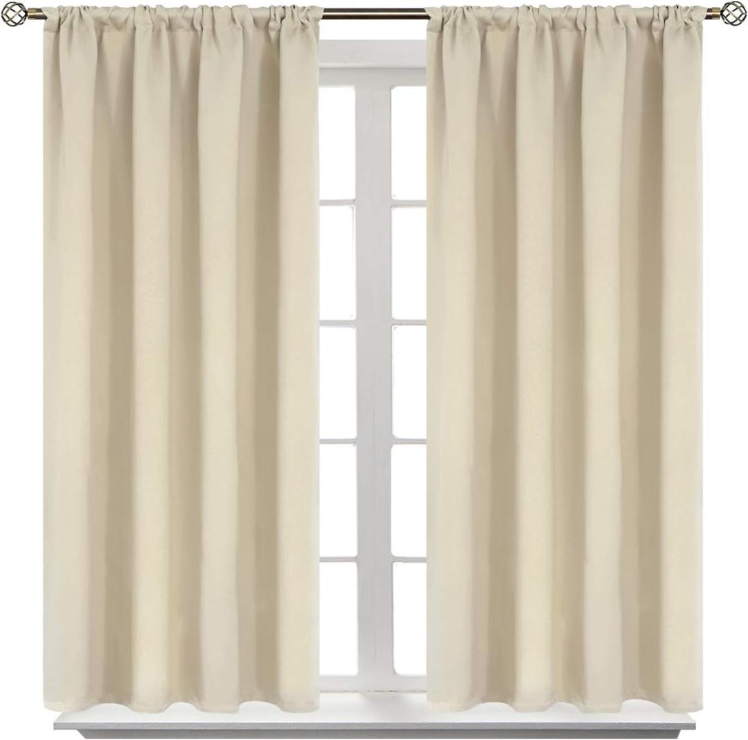 BGment Beige Blackout Curtains 40 Inches Long for Kitchen Window - Short Thermal Insulated Drapes with Rod Pocket Darkening Privacy for Basement Cafe Bedroom, 42 x 40 Inch, 2 Panels