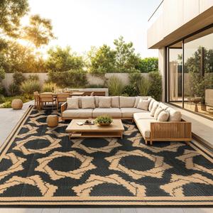 LBRO2M Waterproof Outdoor Rugs 8X10 for Patio Outdoor Plastic Straw Rug Reversible Outdoor Camping Rug for RV, Deck, Beach (8X10 Black Brown)