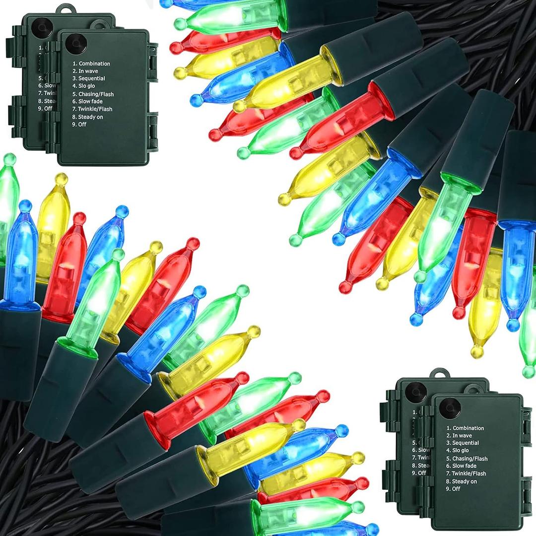 Zaffaella Battery Operated Christmas Lights, 4 Pack 17ft 50 LED Mini String Lights with 8 Modes Auto-Timer, Waterproof Tree Lights for Outdoor Indoor Xmas Holiday Wreath Garden Decor, Multicolor