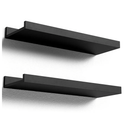 Floating Shelves Wall Mounted Set of 2, Modern Black Wall Shelves for Storage with Lip, Display Picture Ledge Shelf for Wall Decor Bedroom Living Room Bathroom Kitchen 16in