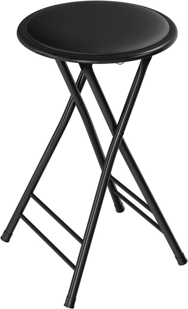 Folding Stool - Backless 24-Inch Stool with 225lb Capacity for Kitchen or Rec Room - Portable Indoor Counter Bar Stools by Lavish Home (Black) (Black)