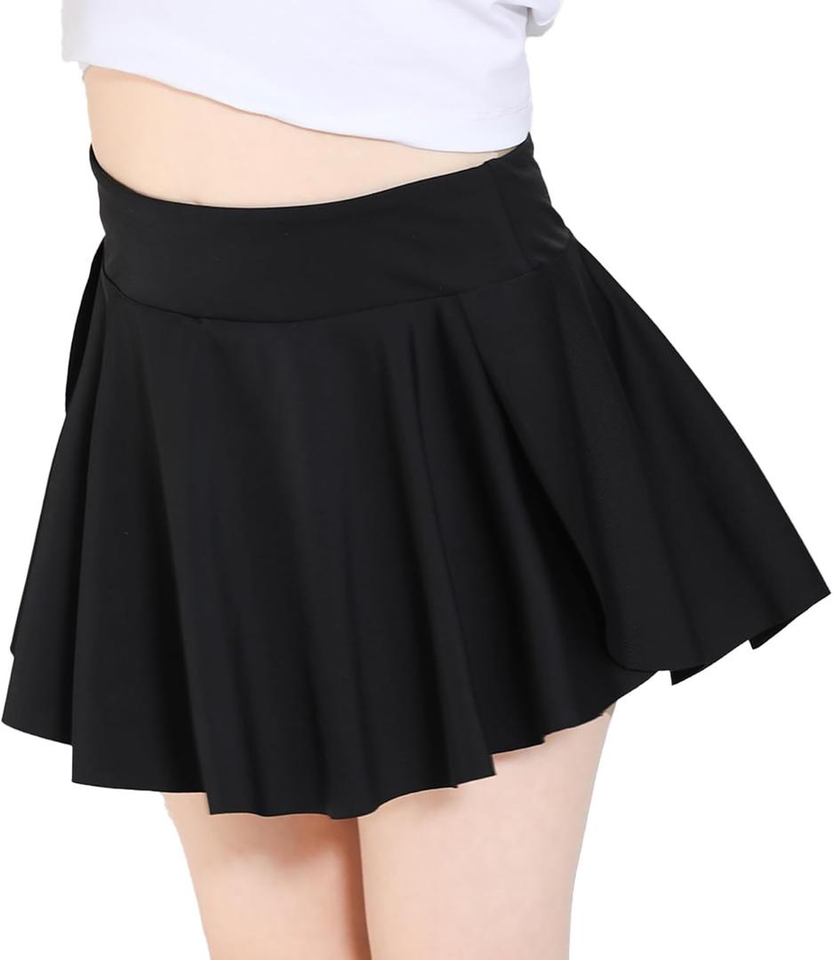 Skort Girls, Athletic Skirts for Tennis Golf, Butterfly Flowy Shorts for Kids, Shorts with Pocket (11-12 Years, A-black)