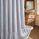 Farmhouse Shower Curtain with Ruffle Hem Linen Shower Curtains for Bathroom Country Vintage Rustic Natural Fabric, Cream-Blue Stripe 72" W x 72" L