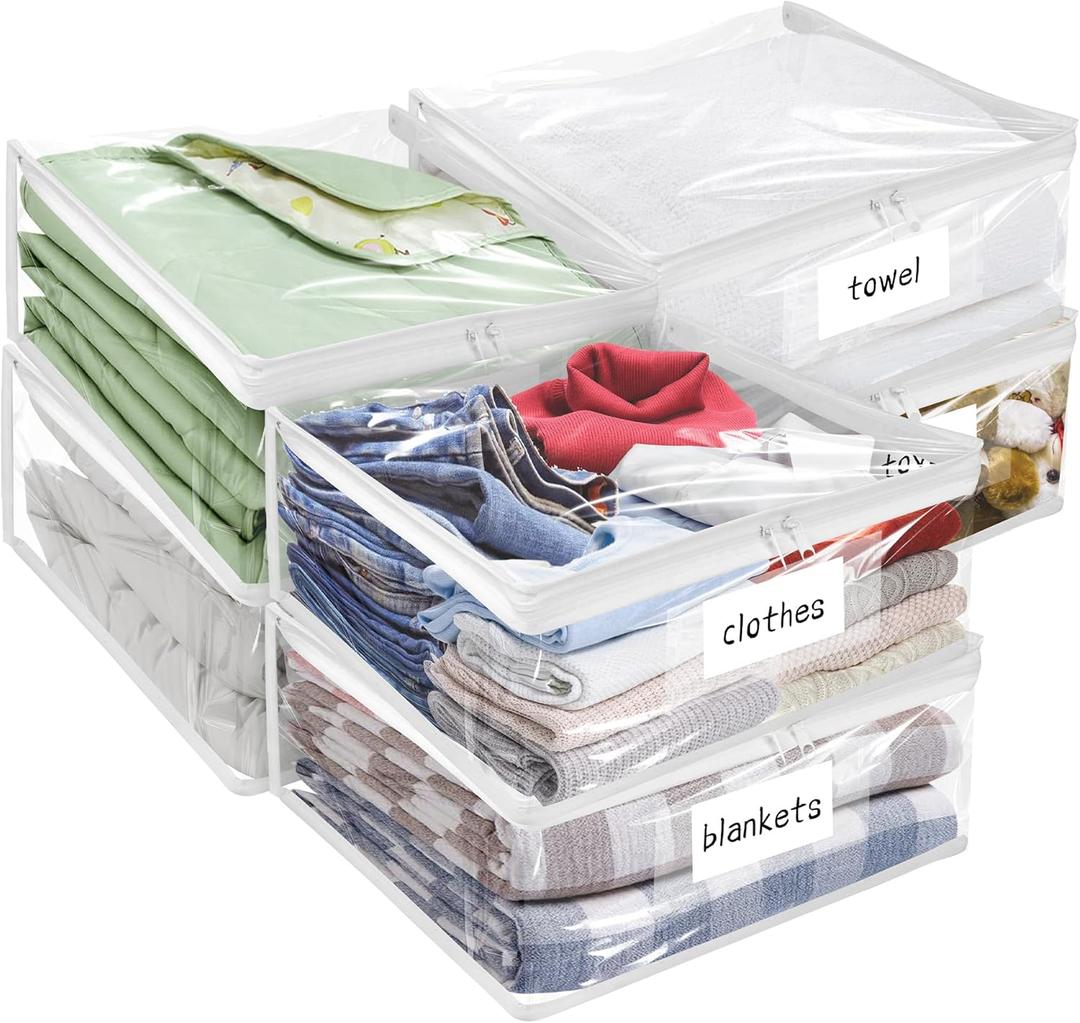 Plastic Storage Bags with Easy-Glide Zipper, Pack of 6, Durable Clear Vinyl Zippered Storage Bags for Clothes Sweaters Comforters Blankets Sheets Bedding (25 x 21 x 11 Inch)