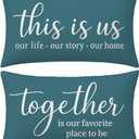 Decorative Pillow Covers 12x20 Inch Set of 2 Blue Teal, This is Us Together Lumbar Cushion Cases for Living Room Bedroom Sofa Couch Home Decor, Gifts for Housewarming Anniversary