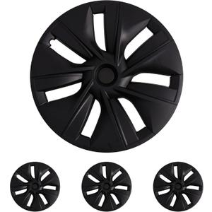 KAVANIC 4Pcs Wheel Covers fits for Tesla Model Y 19Inch 2020-2024 Matte Black Rim Protector Support Logo Range Improvement OEM Style for Model Y Hubcaps for 19" Gemini Wheels (RWD/AWD)