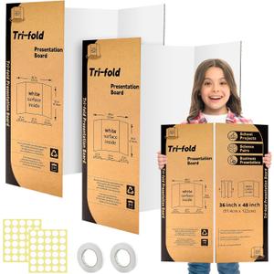 2 Pack Trifold Poster Board 48" X 36", IKAYAS Single Sided White Poster Boards, Science Fair Display Boards Posterboard for Mounting, Prints, Art, Display,Projects Classroom Supplies, 48 Inches By 36 Inches