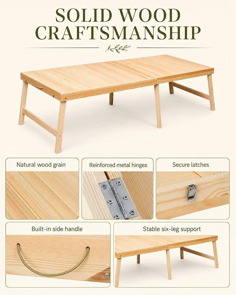 Boho Wooden Folding Picnic Table 60"x30" Low Portable Outdoor Camping Table, 60" x 30" x 16"