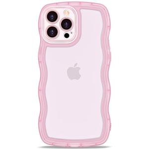 Anuck for iPhone 13 Pro Case Wavy Edge Clear Back Design, Anti-Slip Grip Cute Wave Curly Frame Shape Shockproof Soft TPU & Hard Bumper Protective Phone Case Cover for Women Girls, Clear Pink Pack of 3