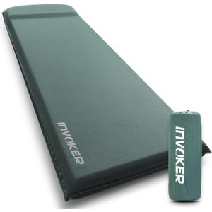 INVOKER 3.15" Self Inflating Camping Sleeping Pad, Ultra-Thick Elasticity Foam Fast Inflating 4-Season Insulated Durable Camping Mat Air Mattress with Pillow, for Tent, Car, Camping, Traveling, Green, Single