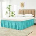 Biscaynebay Wrap Around Bed Skirts for Queen Beds with Short Drop of 12", Aqua Adjustable Elastic Dust Ruffles Easy Fit Wrinkle Resistant Silky Luxurious Fabric Machine Washable