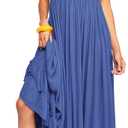 R.Vivimos Womens Summer Boho Sexy Backless Long Dresses (Blue, S)