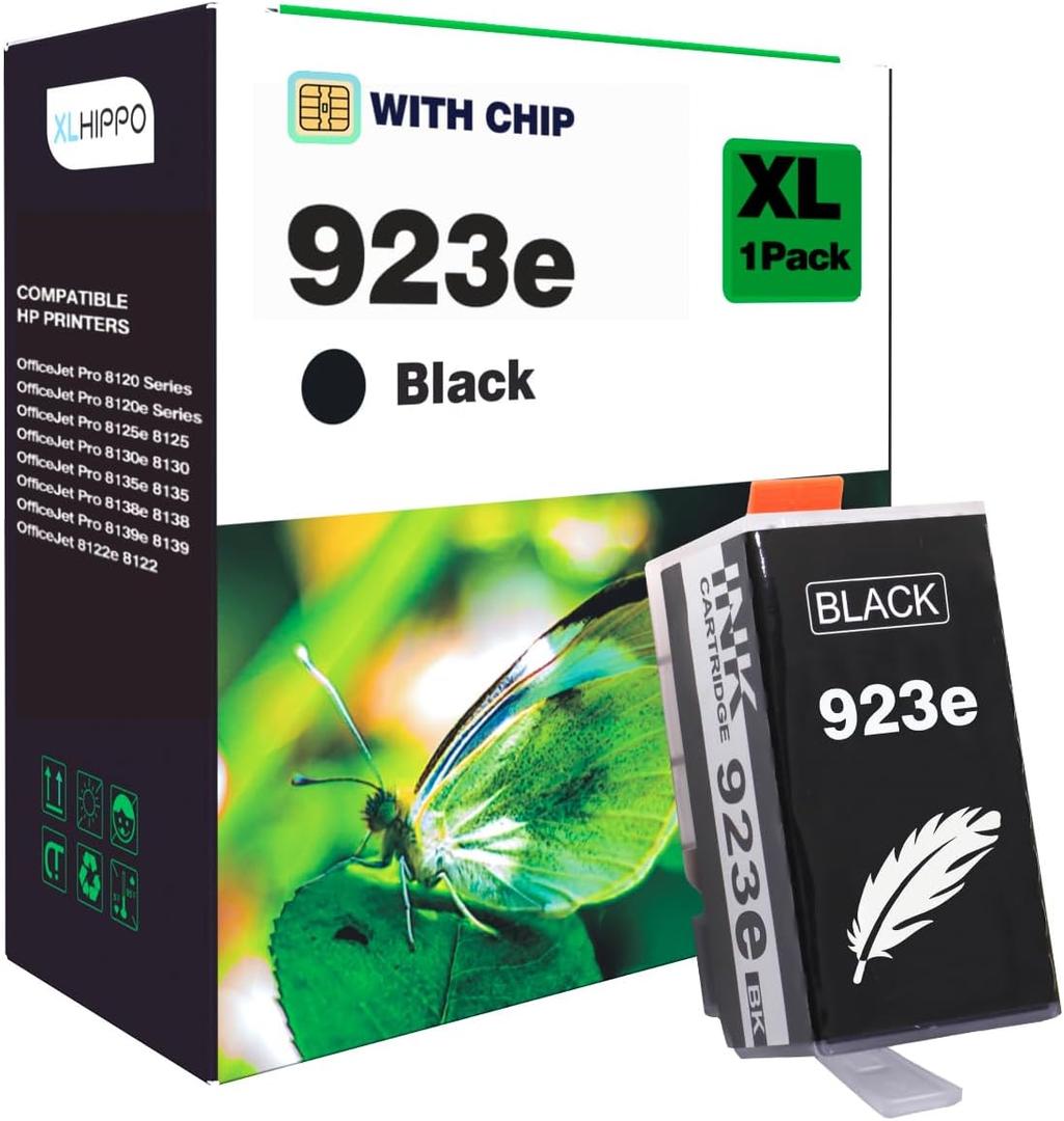 923e Black Replacement for HP 923 Black Ink Cartridges HP923 HP923e 923XL Compatible with OfficeJet Pro 8130e 8135e 8138e 8139e 8125e 8130 Office Jet 8122e 8120 Series Printer (1 * 923 e BK)