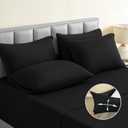 BYSURE Jersey Knit King Size Sheets Set 6 Pieces, Stretch Super Soft and Wrinkle-Free Bed Sheets, Spandex Blend with 18-inch Deep Pocket, Black