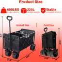 Collapsible Wagon Cart Foldable, 600LBS Beach Wagon with Big All-Terrain Wheels & Brakes, Heavy Duty Folding Utility Carts with Cup Holders for Garden, Camping, Sports, Groceries, Shopping