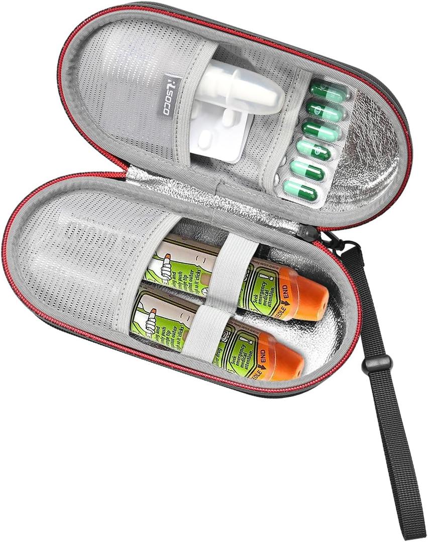 2 x RLSOCO EpiPen Carrying Case for Kids & Adult: EpiPen Trainer/Insulin Pen/JEXT Pen x2, Auvi-Q, Anti-Histamine, Allergy Medicine Essentials, Inhaler Asthma Relief Travel Organizer - Black (Case Only