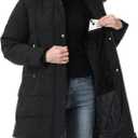 Women's Winter Coat Waterproof Long Insulated Parka with Detachable Hood (Black, XL)
