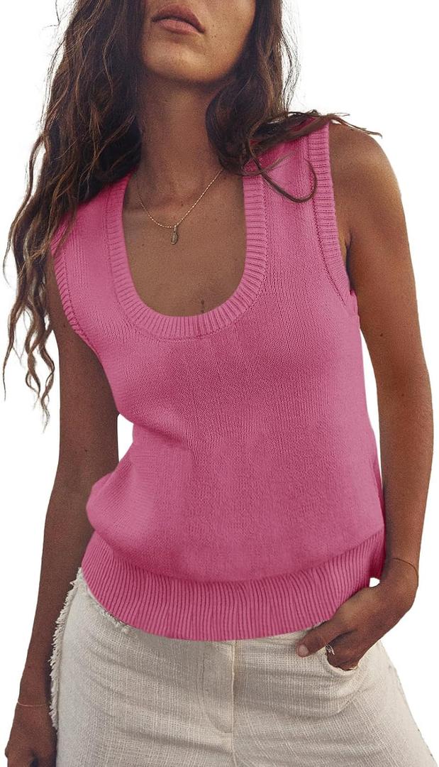 Saodimallsu Women's Ribbed Knit Sweater Vest (Pink)