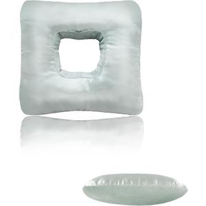 Ear Piercing Pillow for Side Sleepers with Ear-Shaped Hole for Ear Pain, Reversible Satin & Cotton Washable and Adjustable Ergonomic Ear Guard Protector for Side Sleeping (Square)