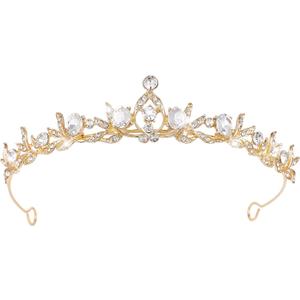 Crystal Tiaras & Crowns for Women, Bride Royal Queen Headband Princess Headpieces for Birthday Cake Crown & Prom Pageant Party (Gold-1)