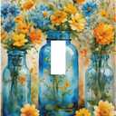 Decorative Switch Covers Plate Rustic Yellow Flowers Floral Blue Bottles 1 Gang Wall Plate Oversized Single Toggle Wall Cover Plate Jumbo Electrical Light Switch Plate Faceplate (1-Gang Toggle/ 5 x 3 IN)